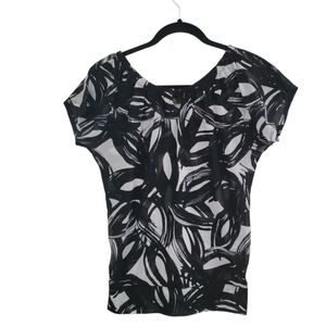 The Limited Black & White Brush Pattern Sheer Top Women's sz XS